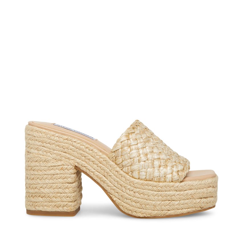 Beige Steve Madden Atlantic Raffia Women\'s Platform Sandals | PH 8415PIN